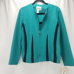 Kari's Korner Zip Up Teal and Black Jacket Women's Size 8